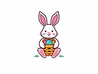 Cute bunny with an Easter basket icon