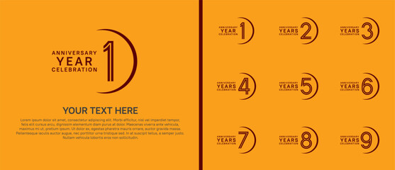 logo anniversary set. black color with swoosh on yellow background for special event