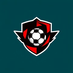 Obraz premium Soccer Shield Logo: A dynamic logo design featuring a soccer ball encased within a bold, red and black shield emblem, symbolizing protection, strength, and the passion of the game.