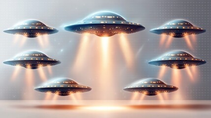 Obraz premium Ufos descend on city skyline futuristic scene digital art sci-fi environment aerial view extraterrestrial concept