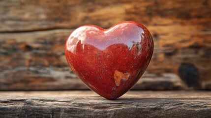 Obraz premium red heart shaped stone on wooden background
