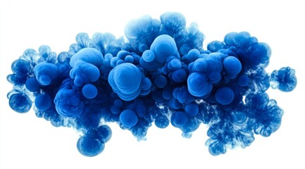 Blue ink swirling, dissolving in water, white background, abstract art