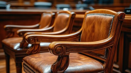 Obraz premium Courtroom chairs, wood, leather, legal meeting