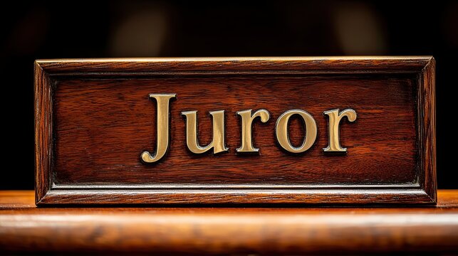 Wooden juror sign displayed in a courtroom, symbolizing the importance of civic duty and the justice system