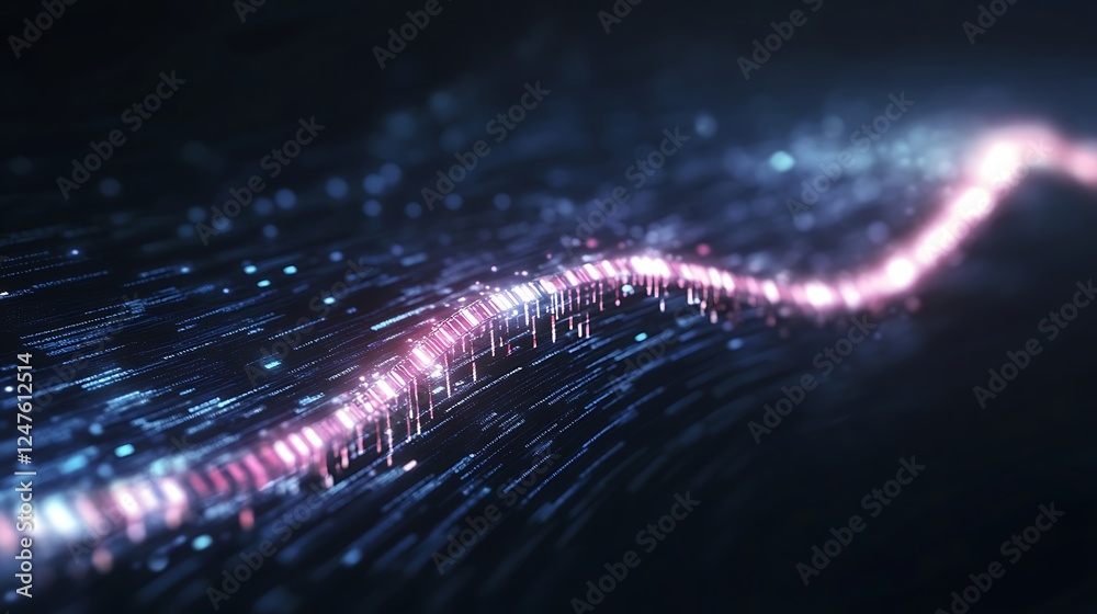 Aufkleber abstract digital wave with glowing particles on a dark background.