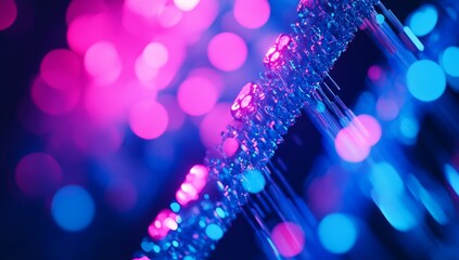 Neon DNA strand, abstract background, science, digital art