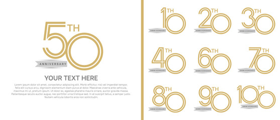 logo anniversary set. brown color with grey ribbon on white background for special event