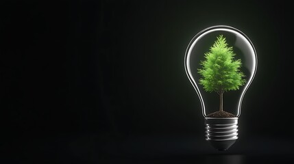 Light bulb with a green tree inside, symbolizing eco-friendly energy and sustainability.