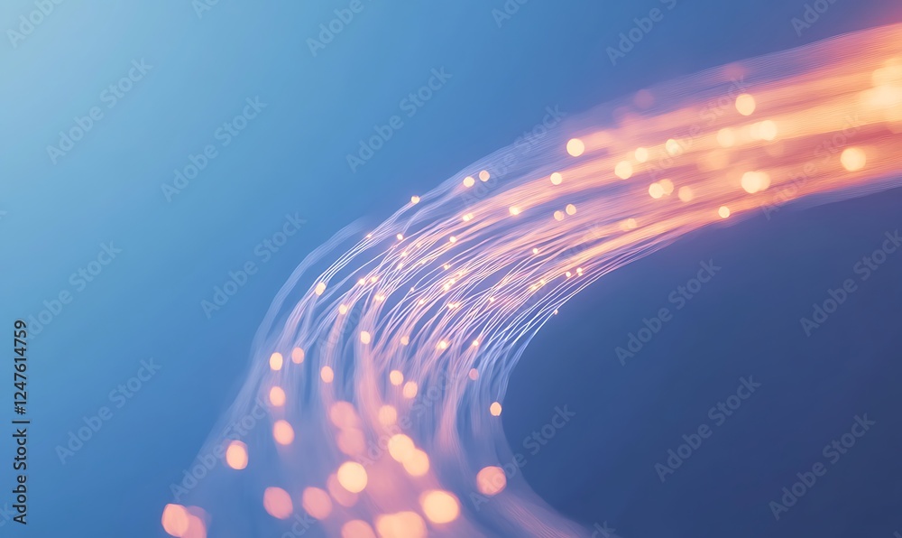 Poster Abstract digital background featuring glowing lines and particles on a blue backdrop.