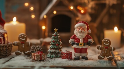 festive christmas scene with santa claus and gingerbread men