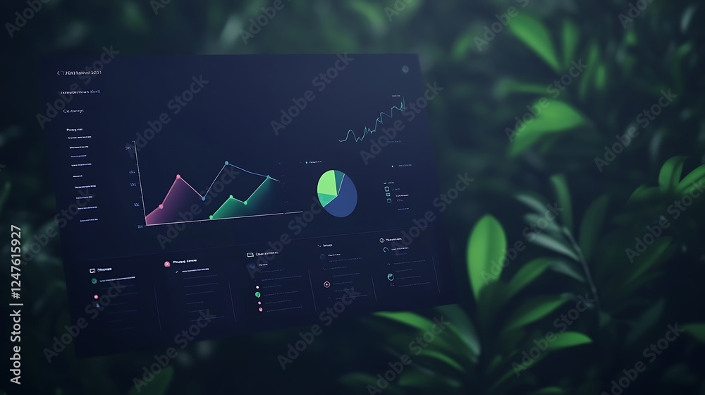 Aufkleber Digital analytics display amidst lush greenery highlighting data visualization.