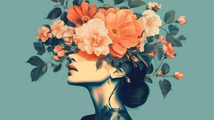 Elegant floral portrait illustration. Floral Surrealism. Illustration
