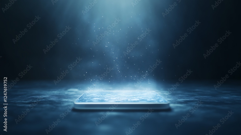 Poster a smartphone submerged in water with bubbles rising, illuminated by a soft light.