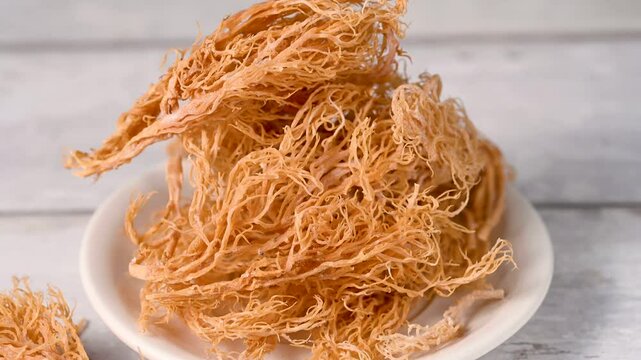 Sea Moss, closeup dried seaweed, used as food supplement.