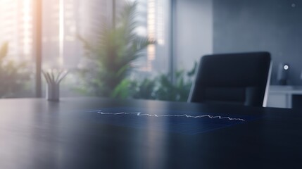 Modern office setting with a dark table, plants, and a chair, emphasizing a professional atmosphere.