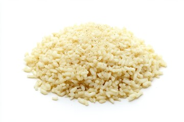 Cooked brown rice is served in a rounded pile
