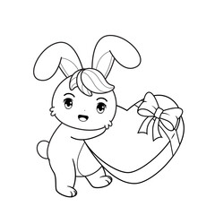 Valentine Day Coloring Page with cute bunny