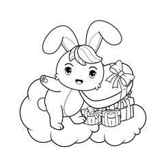 Valentine Day Coloring Page with cute bunny