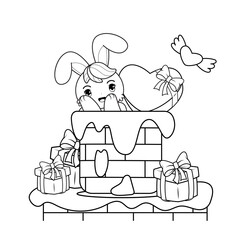 Valentine Day Coloring Page with cute bunny