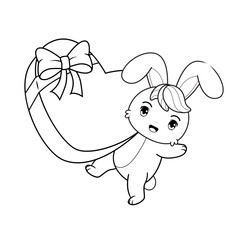 Valentine Day Coloring Page with cute bunny