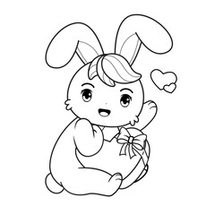 Valentine Day Coloring Page with cute bunny