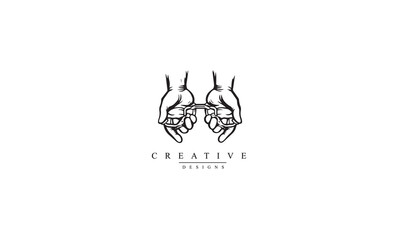 Hands with handcuffs line icon black design white background
