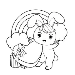 Valentine Day Coloring Page with cute bunny
