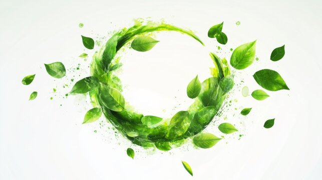 Logo mockup design featuring a circular green leaf arrangement with customizable text space - Powered by Adobe