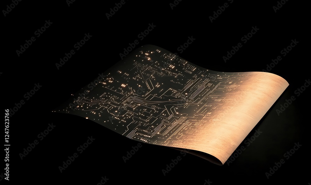 Poster futuristic circuit board design seamlessly integrated with modern technology aesthetics.