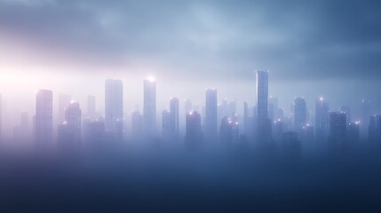 Obraz premium Futuristic city skyline featuring towering skyscrapers in a vibrant urban setting.