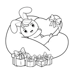 Valentine Day Coloring Page with cute bunny
