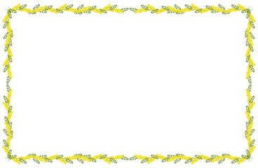 Mimosa frame_landscape orientation,Small flower version, floral frame, International Women's Day, Women's Day, Spring, February, March, yellow flowers, 