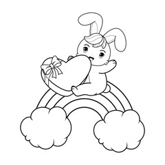 Fototapeta premium Valentine Day Coloring Page with cute bunny