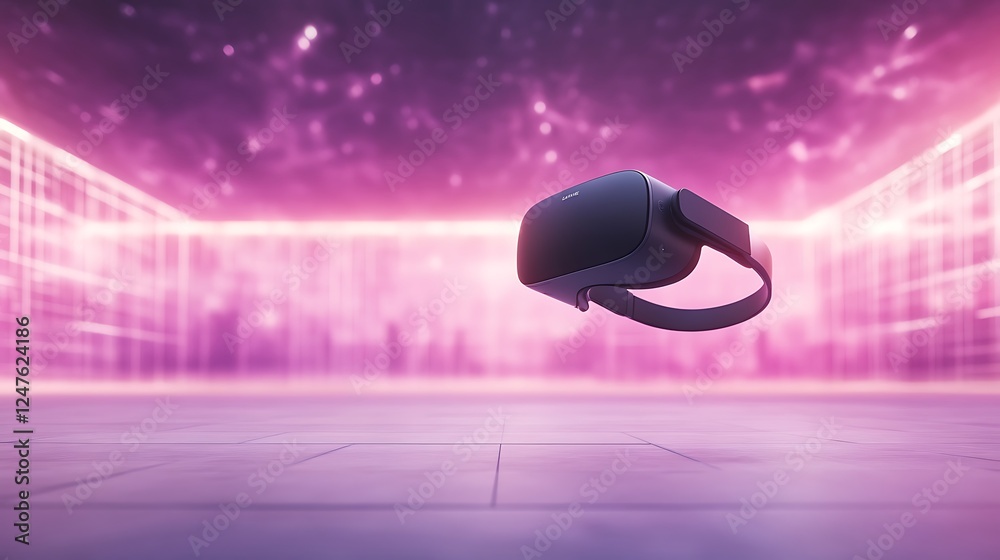 Poster futuristic vr gaming setup featuring sleek glowing elements in a modern design.