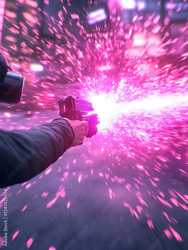 Poster A dynamic and action-packed virtual reality experience captured in a visually engaging image.