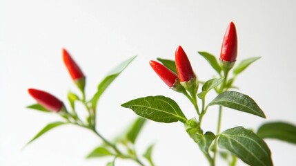 Fiery Flavors: Close-up shot of vibrant red chili peppers, growing on their plant.