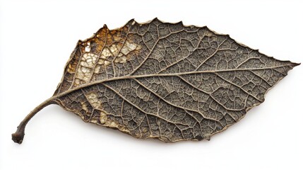 Decaying leaf: A close-up shot of a decaying leaf reveals intricate details, featuring visible veins and a natural deterioration process