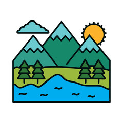 Alpine Mountain Range With Pine Trees Icon