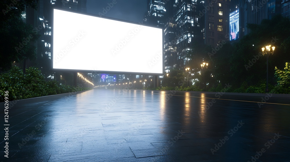 Poster a vibrant digital advertisement billboard in a cyberpunk style, showcasing futuristic design element