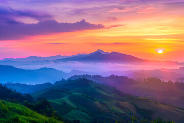 Fototapeta premium Exquisite Sunset Landscape: Mastering Color Grading and Contrast in Photo Editing for Surreal Visuals