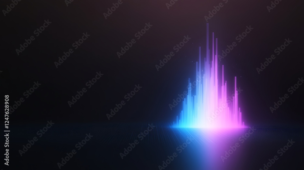 Poster A glowing 3D bar graph floating mid-air, perfect for data visualization and modern design projects.