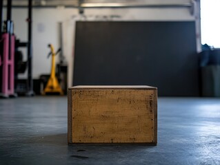 Wooden Plyometric Box on Gym Floor, Fitness and Exercise Equipment