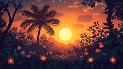 Sunset in Tropical Paradise: A Serene Evening in the Jungle