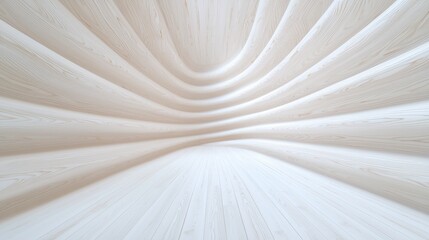 Abstract curved wooden room interior design