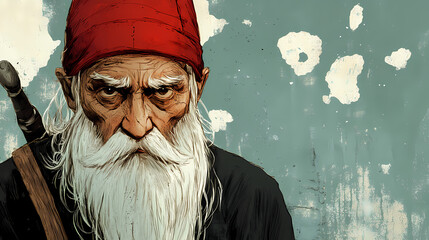 Illustration of wise old man with white beard and red hat. Archetypal Characters. Illustration