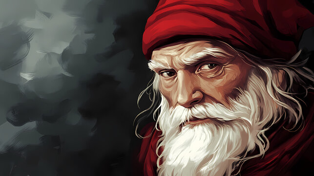 Illustration of wise old man with white beard and red hat. Archetypal Characters. Illustration