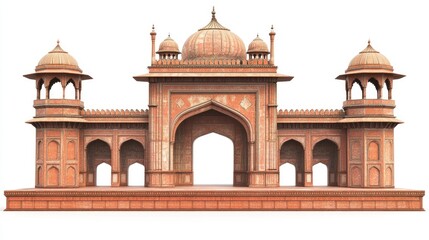A detailed architectural structure featuring domes and arches, likely a historical monument.