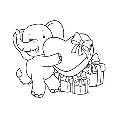 Valentine Day Coloring Page with cute elephant