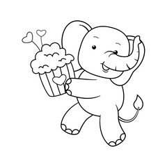 Valentine Day Coloring Page with cute elephant
