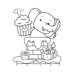 Valentine Day Coloring Page with cute elephant